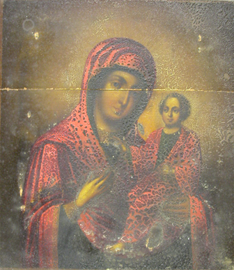 Grashe Seattle and Bellevue Fine Art Restorers. Rare and interesting cases of antique restoration: Mother of God of Kazan Russian Icon 19 Century, Icon and Silver Oklad, Circa 1855
